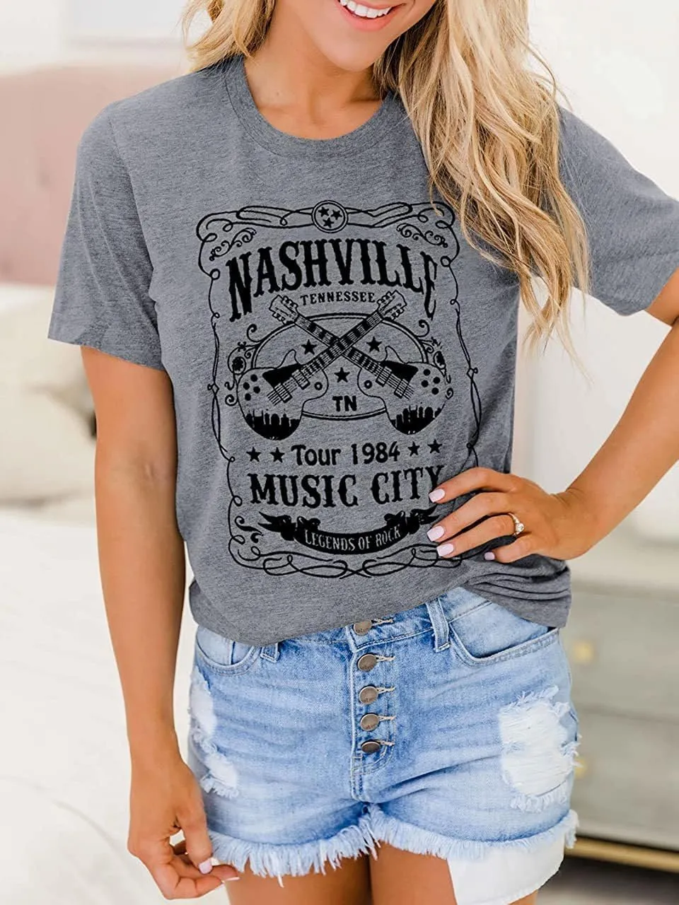 Country Music T Shirt for Women Summer Crew Neck Short Sleeve Loose Vacation Tee Tops