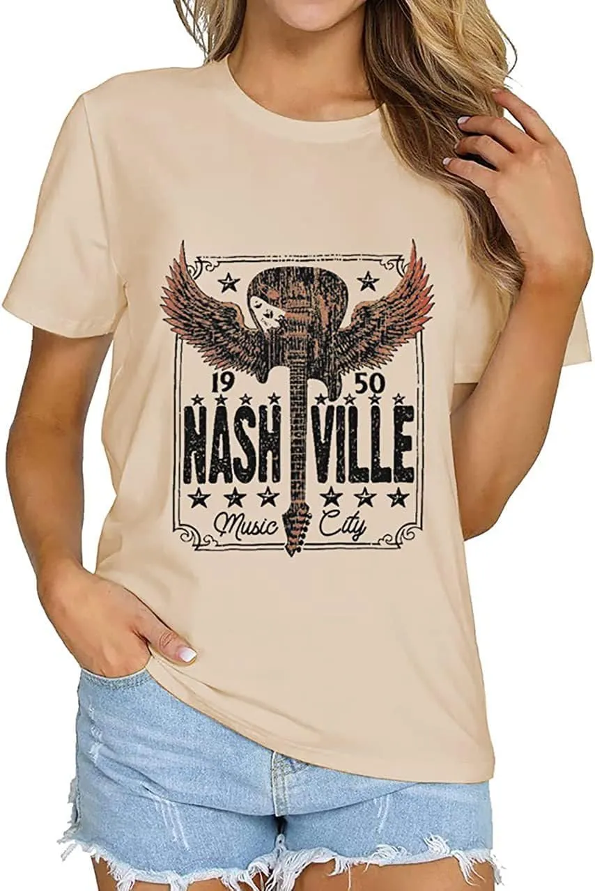 Country Music T Shirt for Women Summer Crew Neck Short Sleeve Loose Vacation Tee Tops