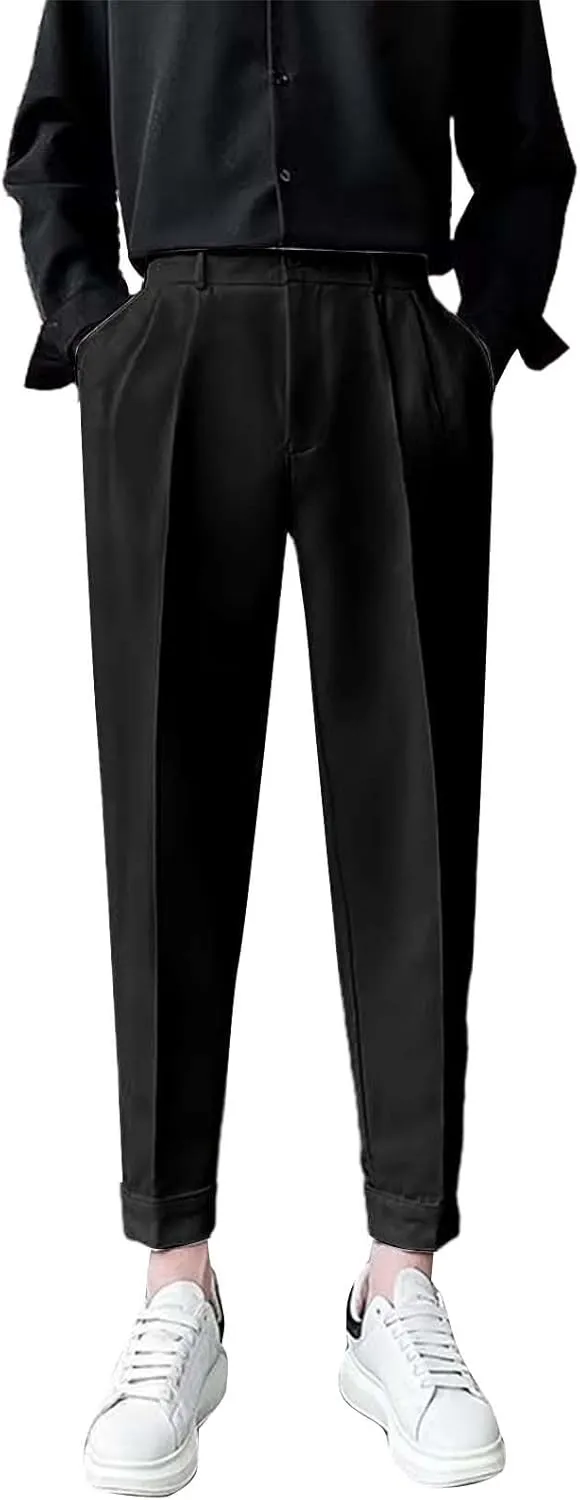 CRNTCEM Mens Straight Anckle Pants Spring Fall Flat-Front Formal Dress Pants Tapered Leg Casual Business Work Harem Trousers