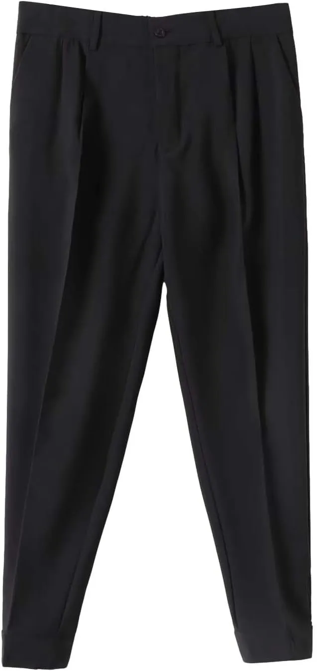 CRNTCEM Mens Straight Anckle Pants Spring Fall Flat-Front Formal Dress Pants Tapered Leg Casual Business Work Harem Trousers