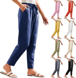 Cropped Linen Pants Women High Waist Wide Leg Casual Palazzo Pant with Pockets Beach Crop Trousers Summer Outfits