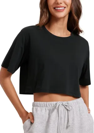 CRZ YOGA Women's Pima Cotton Workout Crop Tops Short Sleeve Yoga Shirts Casual Athletic Running T-Shirts