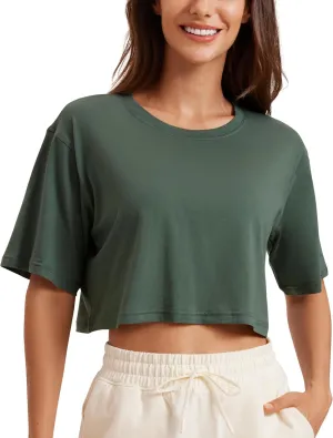 CRZ YOGA Women's Pima Cotton Workout Crop Tops Short Sleeve Yoga Shirts Casual Athletic Running T-Shirts