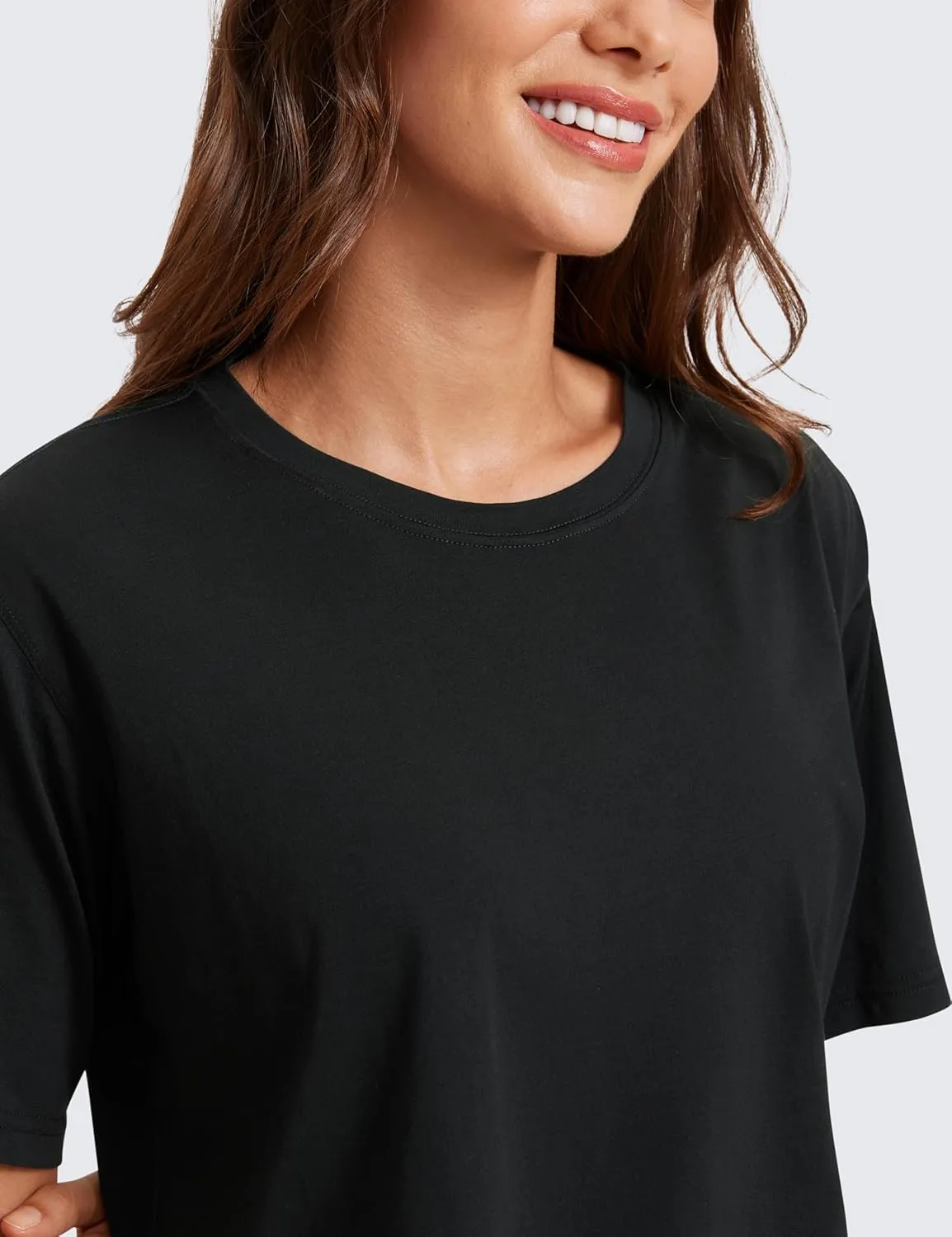 CRZ YOGA Women's Pima Cotton Workout Crop Tops Short Sleeve Yoga Shirts Casual Athletic Running T-Shirts