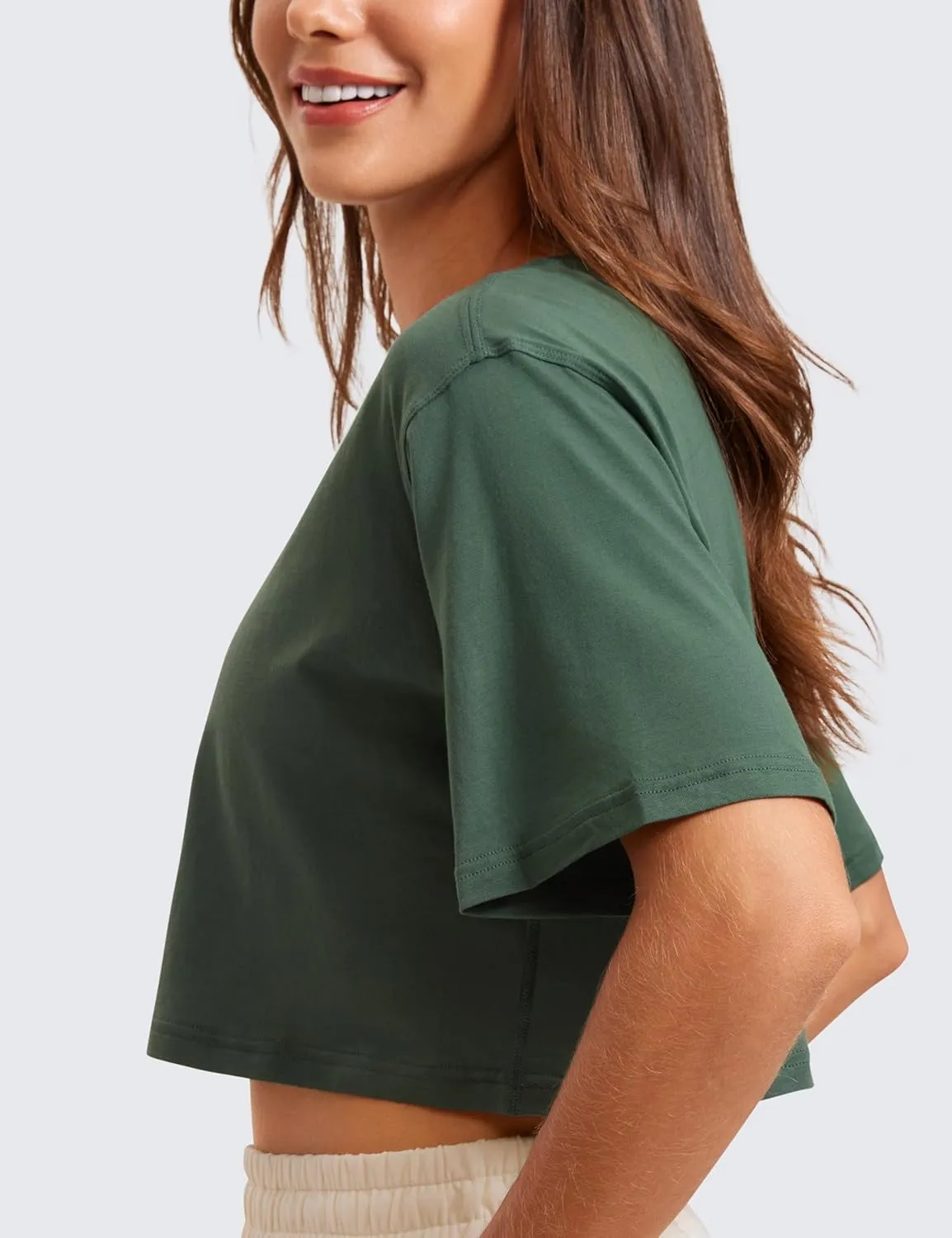 CRZ YOGA Women's Pima Cotton Workout Crop Tops Short Sleeve Yoga Shirts Casual Athletic Running T-Shirts