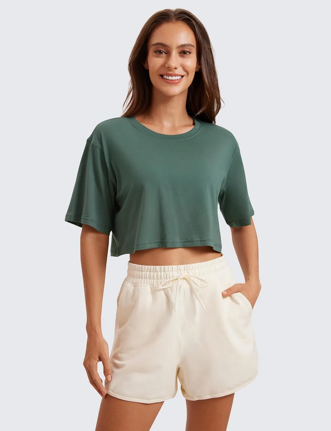 CRZ YOGA Women's Pima Cotton Workout Crop Tops Short Sleeve Yoga Shirts Casual Athletic Running T-Shirts