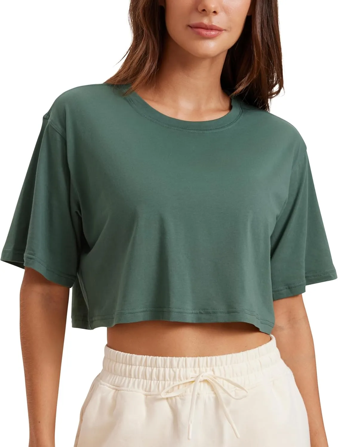 CRZ YOGA Women's Pima Cotton Workout Crop Tops Short Sleeve Yoga Shirts Casual Athletic Running T-Shirts
