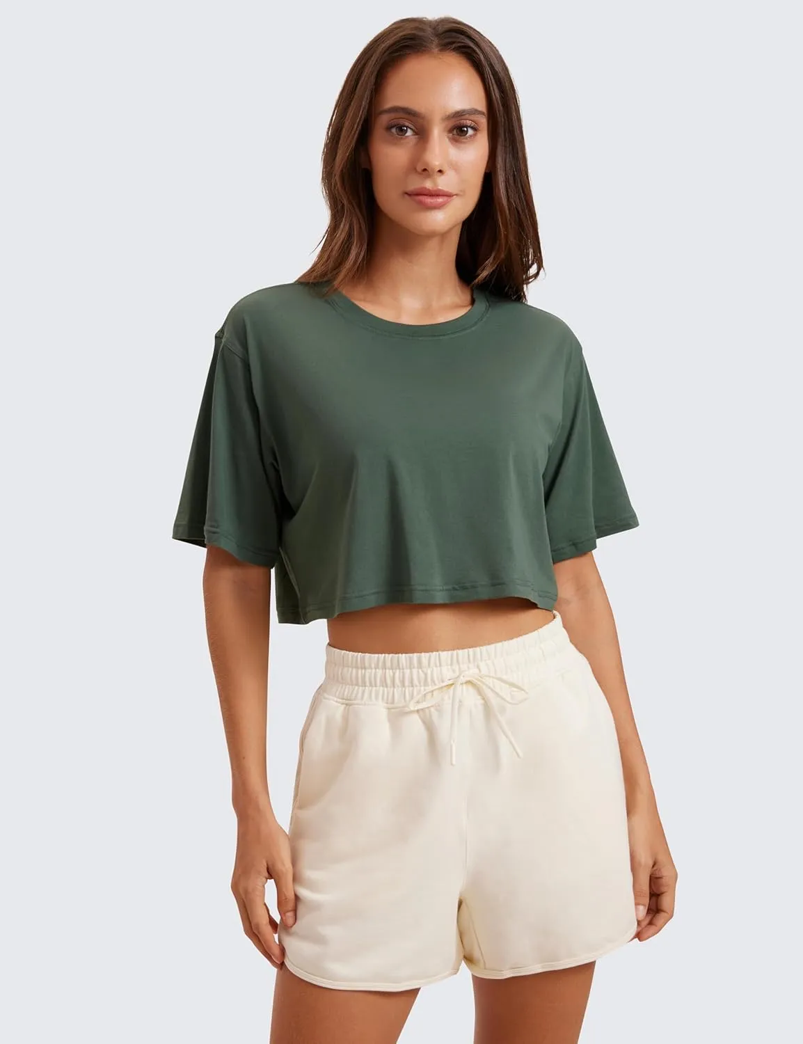 CRZ YOGA Women's Pima Cotton Workout Crop Tops Short Sleeve Yoga Shirts Casual Athletic Running T-Shirts