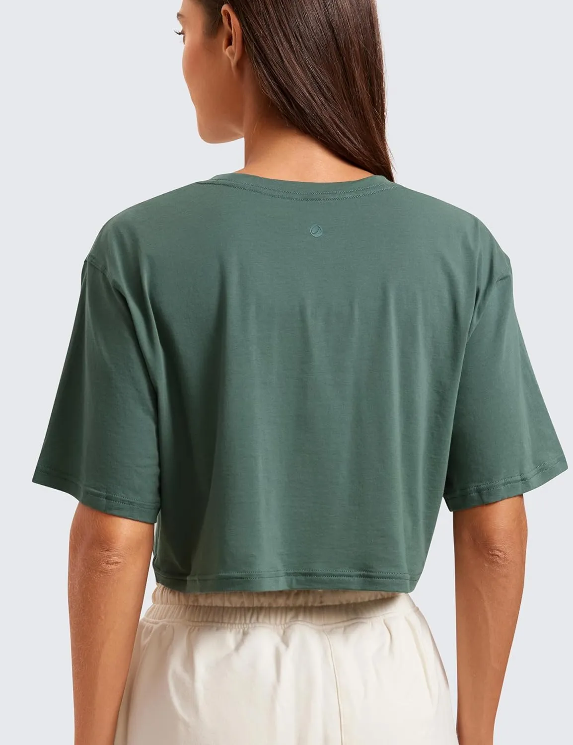 CRZ YOGA Women's Pima Cotton Workout Crop Tops Short Sleeve Yoga Shirts Casual Athletic Running T-Shirts