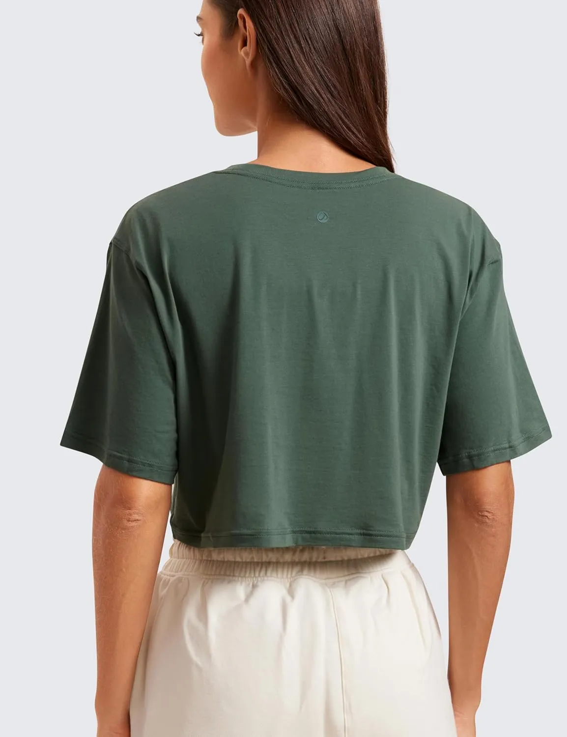 CRZ YOGA Women's Pima Cotton Workout Crop Tops Short Sleeve Yoga Shirts Casual Athletic Running T-Shirts