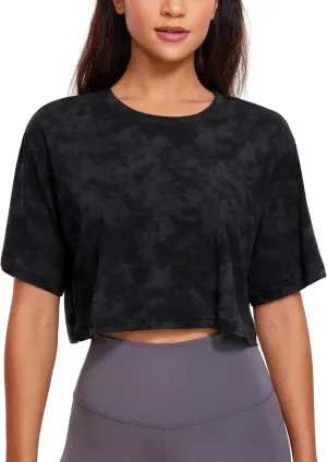 CRZ YOGA Women's Pima Cotton Workout Crop Tops Short Sleeve Yoga Shirts Casual Athletic Running T-Shirts