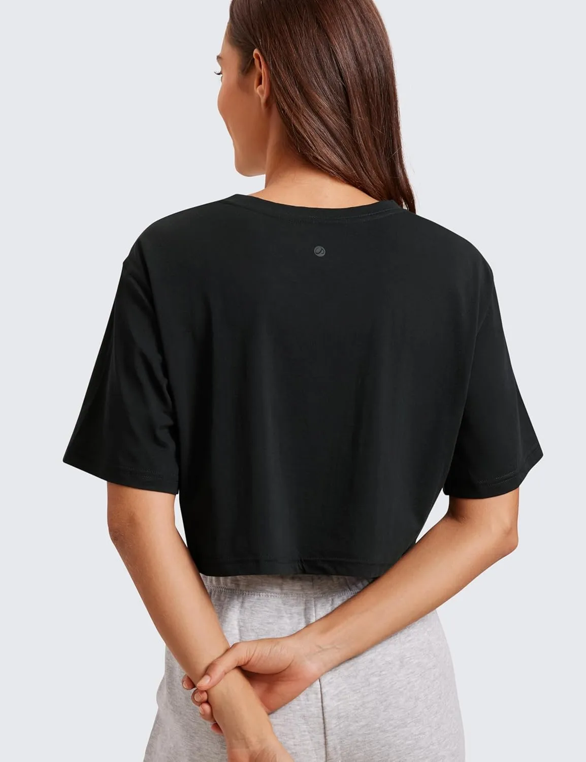 CRZ YOGA Women's Pima Cotton Workout Crop Tops Short Sleeve Yoga Shirts Casual Athletic Running T-Shirts
