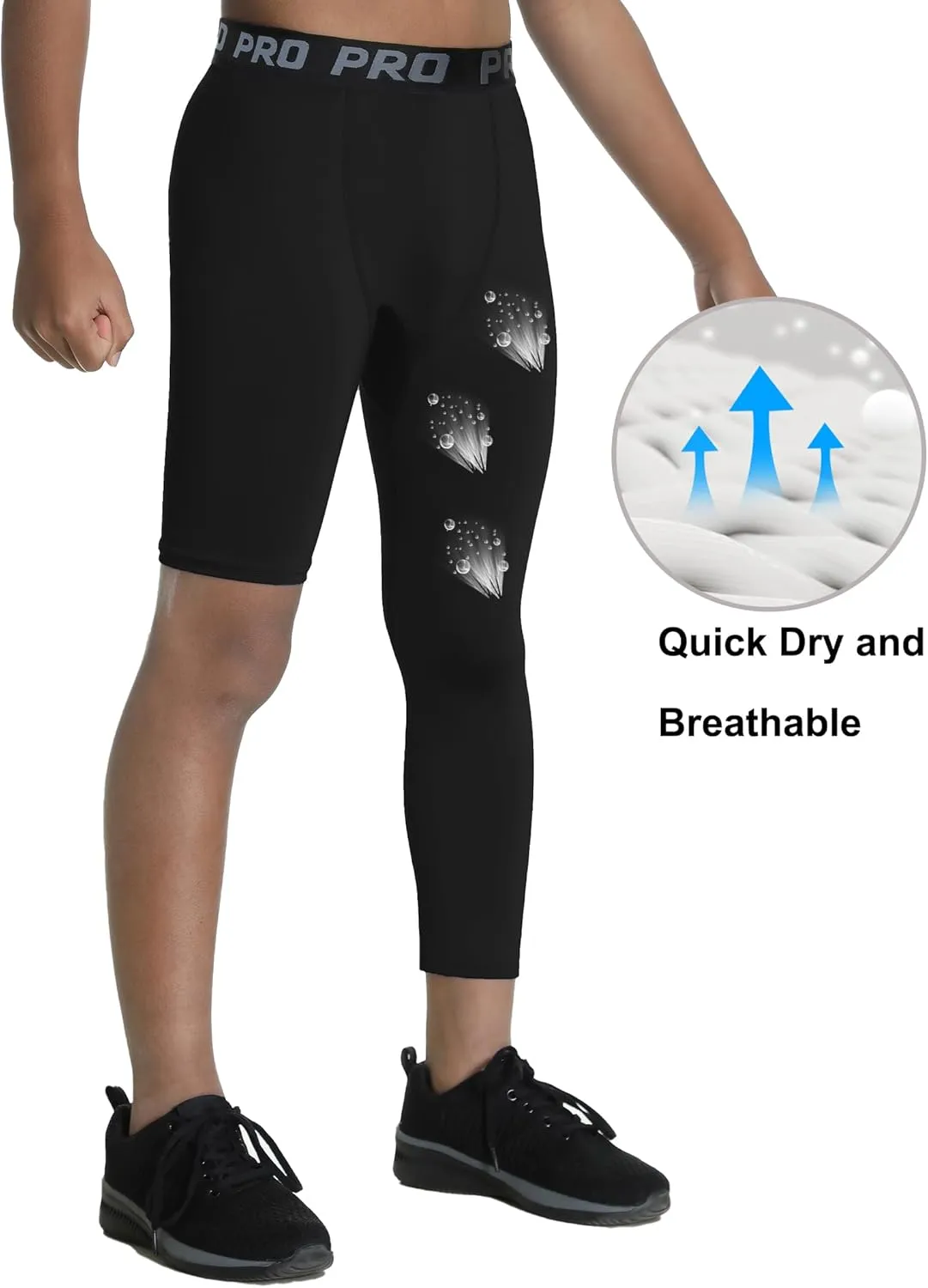 EXARUS Youth Boys Compression Leggings Pants Tights Basketball Athletic Sports Base Layer for Football 6-12Y