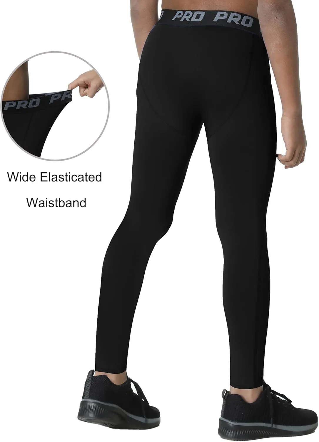 EXARUS Youth Boys Compression Leggings Pants Tights Basketball Athletic Sports Base Layer for Football 6-12Y