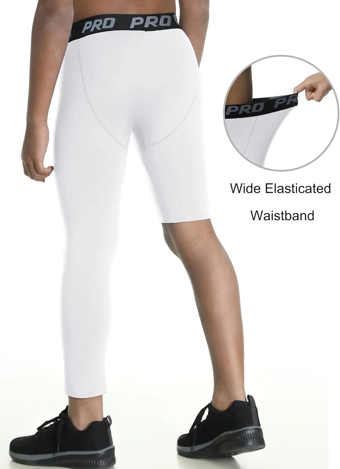 EXARUS Youth Boys Compression Leggings Pants Tights Basketball Athletic Sports Base Layer for Football 6-12Y