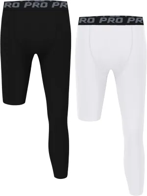 EXARUS Youth Boys Compression Leggings Pants Tights Basketball Athletic Sports Base Layer for Football 6-12Y