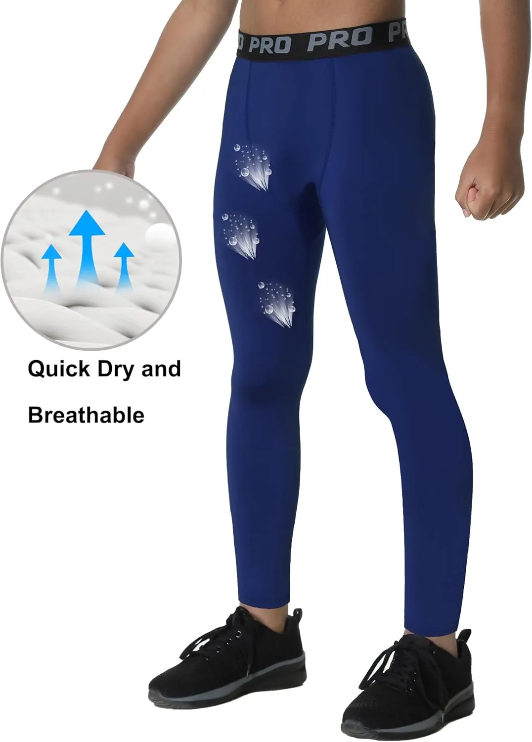 EXARUS Youth Boys Compression Leggings Pants Tights Basketball Athletic Sports Base Layer for Football 6-12Y