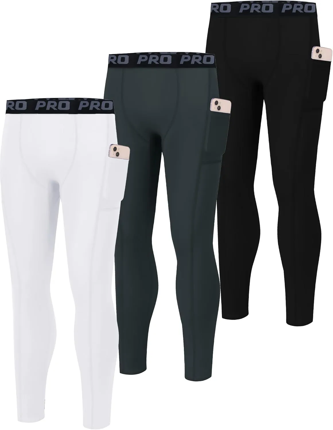 EXARUS Youth Boys Compression Leggings Pants Tights Basketball Athletic Sports Base Layer for Football 6-12Y