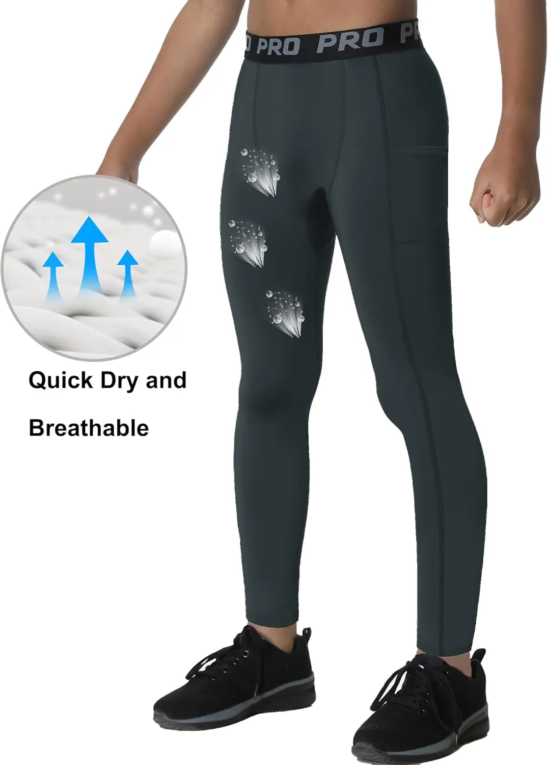 EXARUS Youth Boys Compression Leggings Pants Tights Basketball Athletic Sports Base Layer for Football 6-12Y