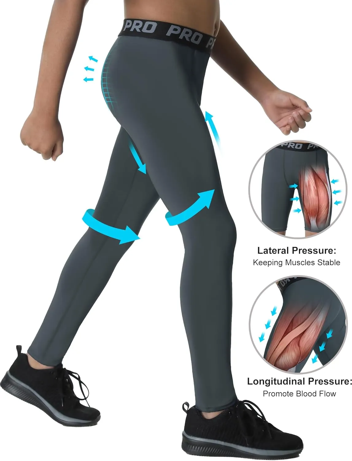 EXARUS Youth Boys Compression Leggings Pants Tights Basketball Athletic Sports Base Layer for Football 6-12Y