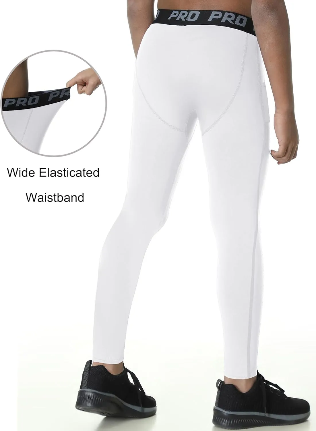 EXARUS Youth Boys Compression Leggings Pants Tights Basketball Athletic Sports Base Layer for Football 6-12Y