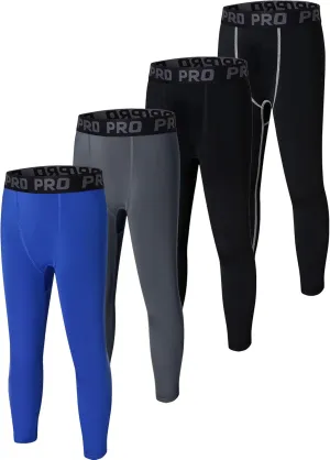 EXARUS Youth Boys Compression Leggings Pants Tights Basketball Athletic Sports Base Layer for Football 6-12Y
