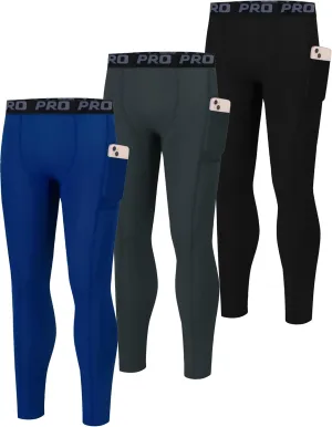 EXARUS Youth Boys Compression Leggings Pants Tights Basketball Athletic Sports Base Layer for Football 6-12Y