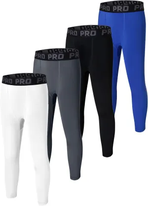 EXARUS Youth Boys Compression Leggings Pants Tights Basketball Athletic Sports Base Layer for Football 6-12Y
