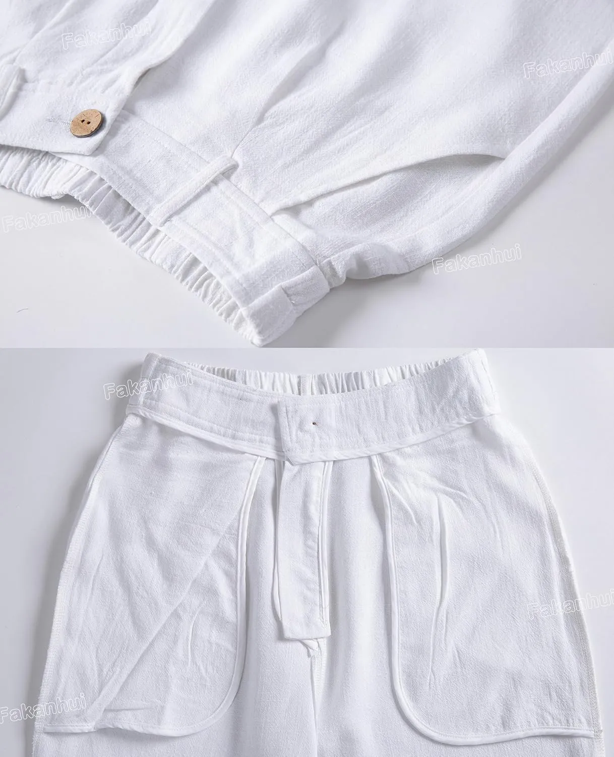 Fakanhui Women's Linen Dressy Work Casual Pants Summer Business Straight Wide Leg Cotton Linen Trouser Pants