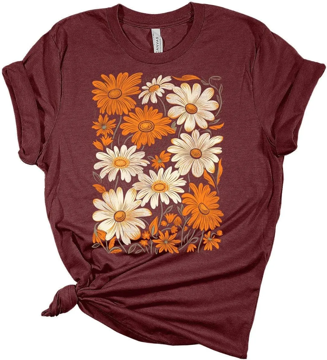 Fall Vintage Flowers Tshirt Women Boho Distressed Wildflowers Girls Graphic Tee Casual Nature Shirts Tops