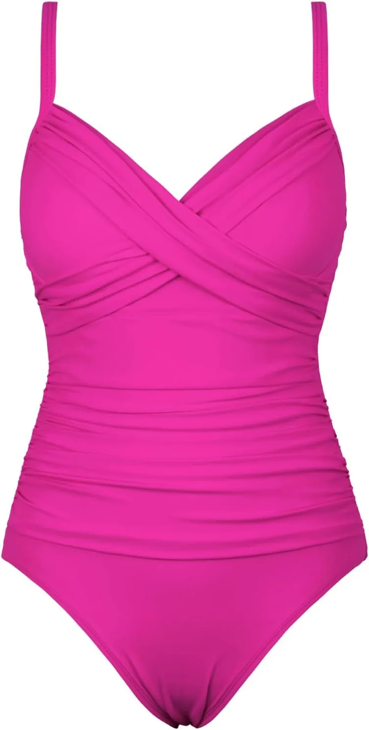 Firpearl Women's Underwire One Piece Swimsuits Push Up Supportive Bathing Suit Criss Cross Ruched Tummy Control Swimwear
