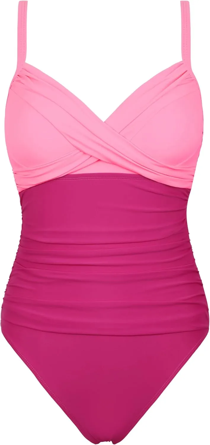 Firpearl Women's Underwire One Piece Swimsuits Push Up Supportive Bathing Suit Criss Cross Ruched Tummy Control Swimwear