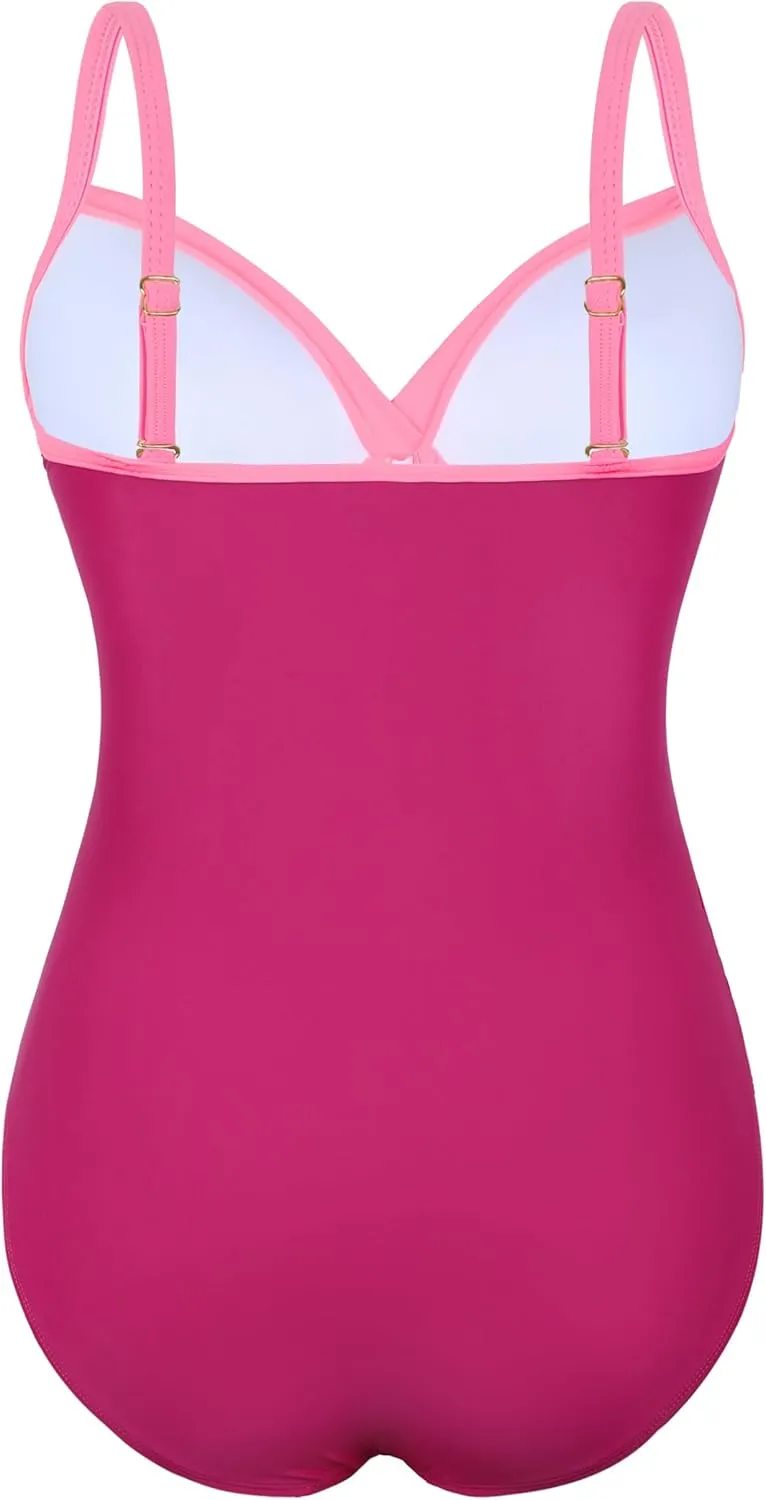 Firpearl Women's Underwire One Piece Swimsuits Push Up Supportive Bathing Suit Criss Cross Ruched Tummy Control Swimwear