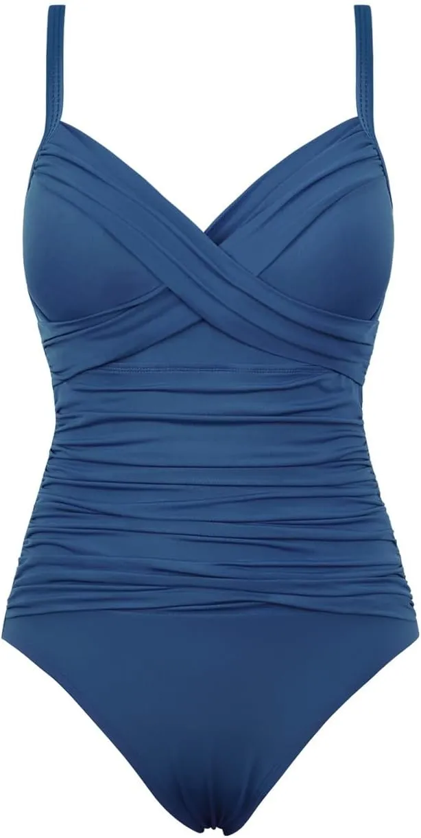 Firpearl Women's Underwire One Piece Swimsuits Push Up Supportive Bathing Suit Criss Cross Ruched Tummy Control Swimwear