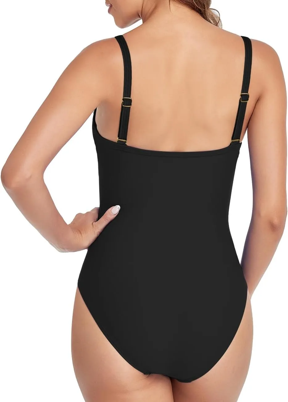 Firpearl Women's Underwire One Piece Swimsuits Push Up Supportive Bathing Suit Criss Cross Ruched Tummy Control Swimwear