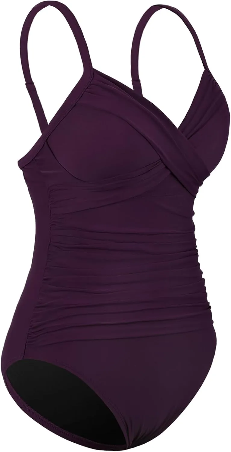 Firpearl Women's Underwire One Piece Swimsuits Push Up Supportive Bathing Suit Criss Cross Ruched Tummy Control Swimwear