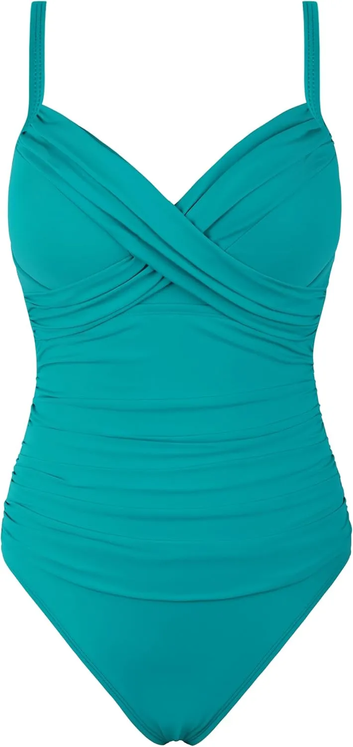 Firpearl Women's Underwire One Piece Swimsuits Push Up Supportive Bathing Suit Criss Cross Ruched Tummy Control Swimwear