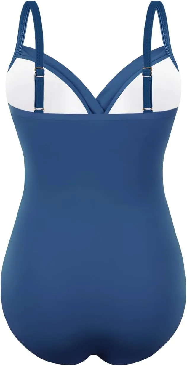 Firpearl Women's Underwire One Piece Swimsuits Push Up Supportive Bathing Suit Criss Cross Ruched Tummy Control Swimwear