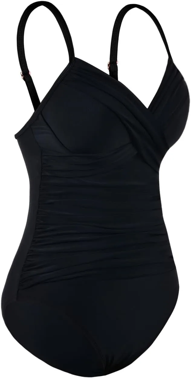 Firpearl Women's Underwire One Piece Swimsuits Push Up Supportive Bathing Suit Criss Cross Ruched Tummy Control Swimwear