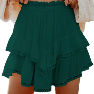 Flowy Shorts for Women Boho Ruffle Tiered Skirts Casual HIgh Waisted Mini Skirt Tennis Golf Summer Vacation Skorts