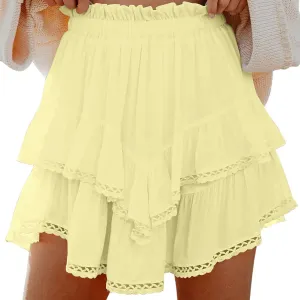 Flowy Shorts for Women Boho Ruffle Tiered Skirts Casual HIgh Waisted Mini Skirt Tennis Golf Summer Vacation Skorts
