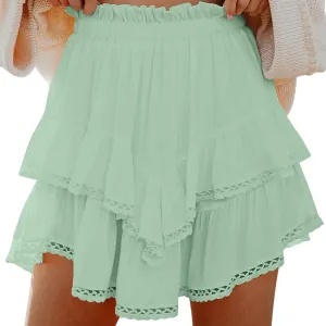 Flowy Shorts for Women Boho Ruffle Tiered Skirts Casual HIgh Waisted Mini Skirt Tennis Golf Summer Vacation Skorts