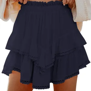 Flowy Shorts for Women Boho Ruffle Tiered Skirts Casual HIgh Waisted Mini Skirt Tennis Golf Summer Vacation Skorts