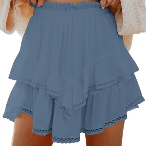 Flowy Shorts for Women Boho Ruffle Tiered Skirts Casual HIgh Waisted Mini Skirt Tennis Golf Summer Vacation Skorts
