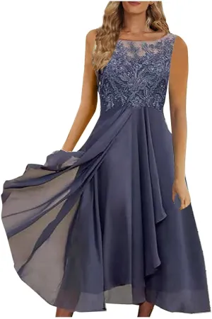 Formal Party Dress for Women, Chiffon Evening Party Lace Dresses Short Sleeve Elegant Embroidered Wedding Guest Gown