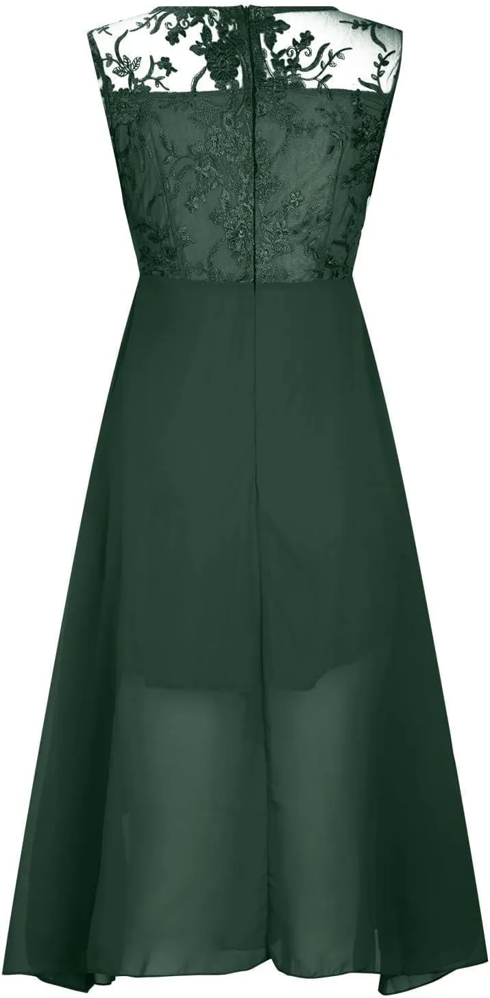 Formal Party Dress for Women, Chiffon Evening Party Lace Dresses Short Sleeve Elegant Embroidered Wedding Guest Gown