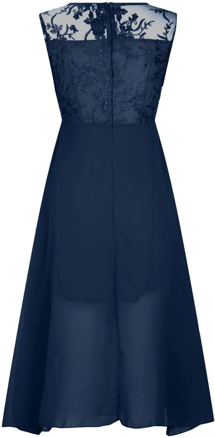 Formal Party Dress for Women, Chiffon Evening Party Lace Dresses Short Sleeve Elegant Embroidered Wedding Guest Gown