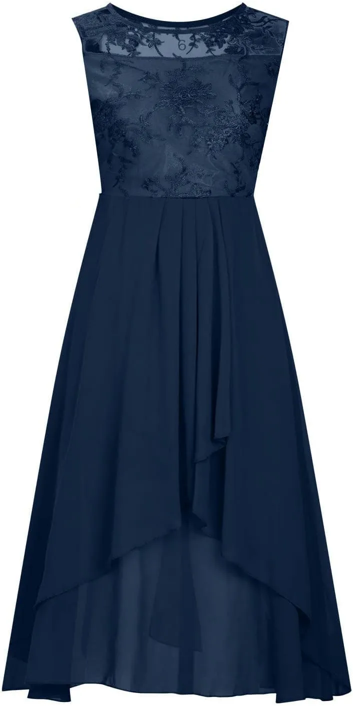 Formal Party Dress for Women, Chiffon Evening Party Lace Dresses Short Sleeve Elegant Embroidered Wedding Guest Gown