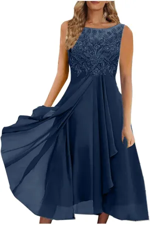 Formal Party Dress for Women, Chiffon Evening Party Lace Dresses Short Sleeve Elegant Embroidered Wedding Guest Gown