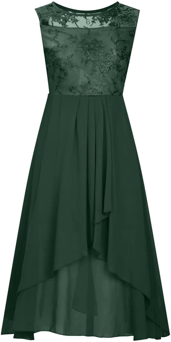 Formal Party Dress for Women, Chiffon Evening Party Lace Dresses Short Sleeve Elegant Embroidered Wedding Guest Gown